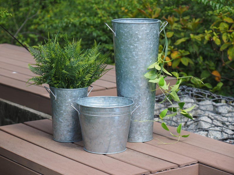 Hosley Galvanized French Bucket Vase with Handles 6" Dia x 15" H- Perfect for Weddings, Parties, Country Picnics, Floral Arrangements, Tableware Storage, or Candle Gardens - Rustic Farmhouse DÃ©cor - Image 2